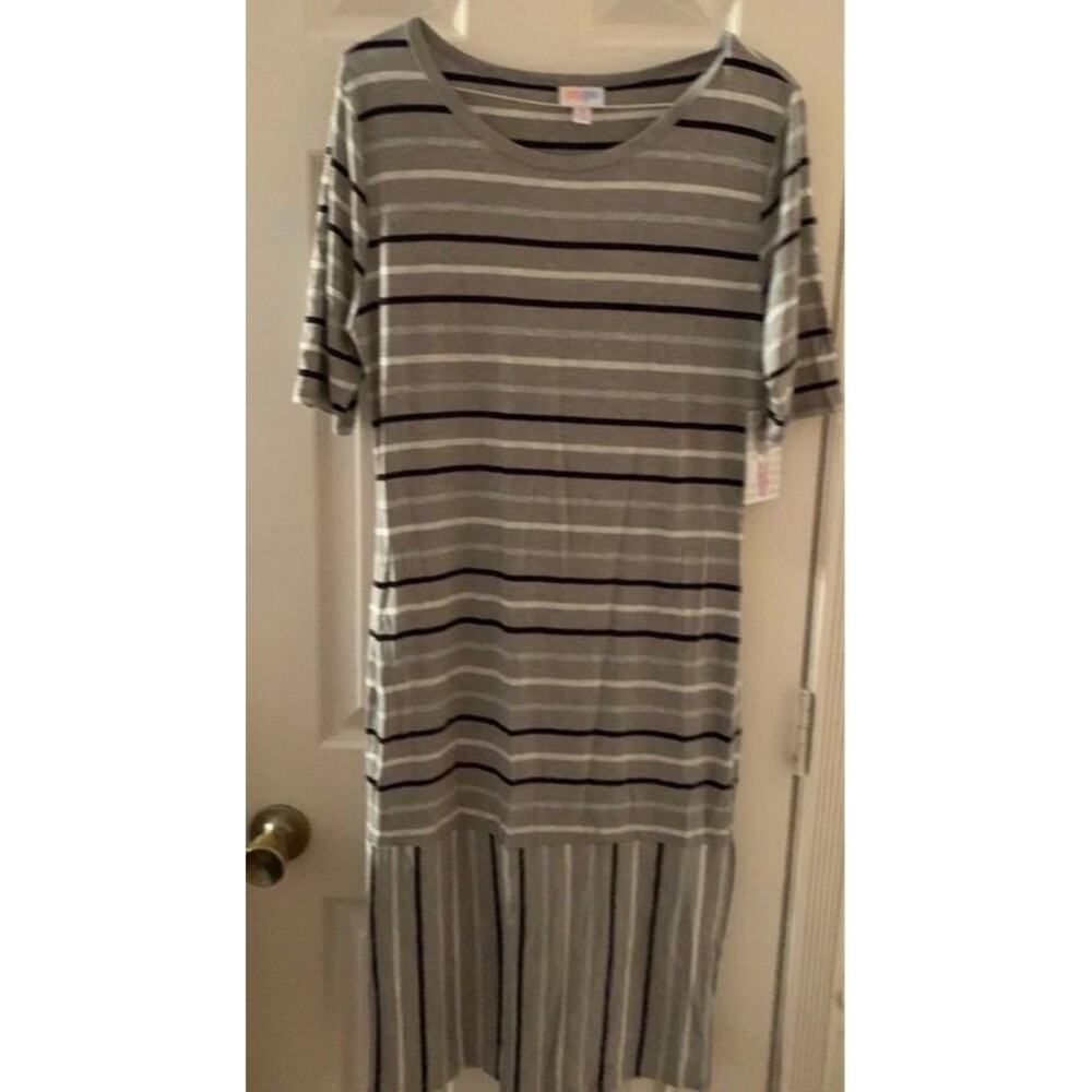 NWT Womens Lularoe dress Medium Julia gray striped